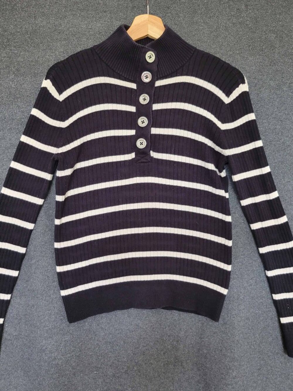 Y2K LRL Lauren Jeans Co. Ralph Lauren Pullover Sweater Ribbed Striped 3/4 Button